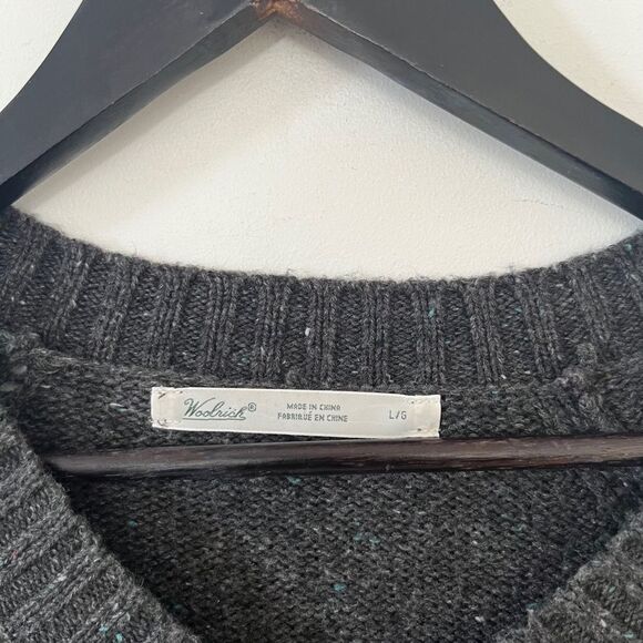 Woolrich‎ Grey Wool Blend Speckled Knit Crochet Detail Vneck Sweater - Picture 6 of 9